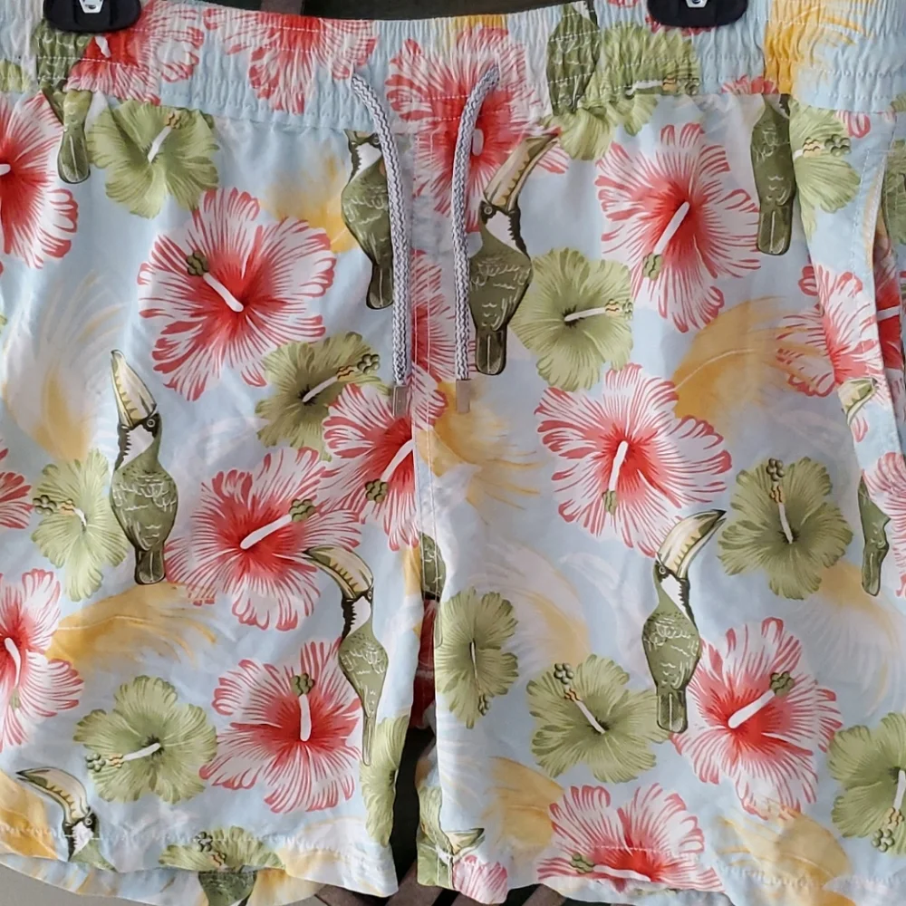 Vilebrequin toucan and floral print swim trunks
